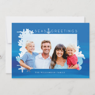 Cartes Pour Fêtes Annuelles Mer Bleue Nautique & Salutations Ocean Photo Cadre