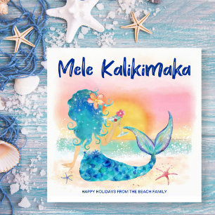 Cartes Pour Fêtes Annuelles Mer de Mermaid   Plage tropicale Mele Kalikimaka