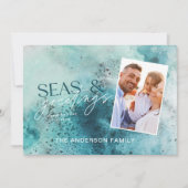 Cartes Pour Fêtes Annuelles Mer de Noël Turquoise & salutations moderne chic H (Devant)