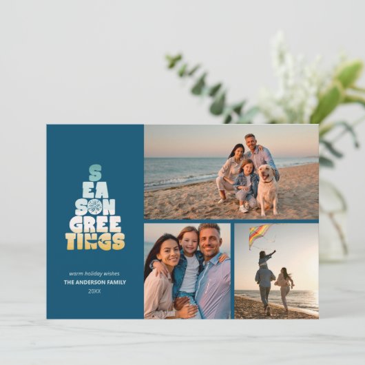 Cartes Pour Fêtes Annuelles Mer De Plage Et Salutations (Debout devant)