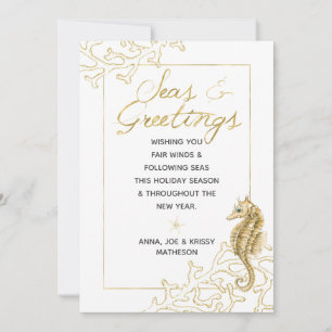 Cartes Pour Fêtes Annuelles Mer d'or et de blanc et voeux Noël nautique