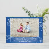 Cartes Pour Fêtes Annuelles Mer et salutations Marine Blue Photo Plage Starfis (Debout devant)