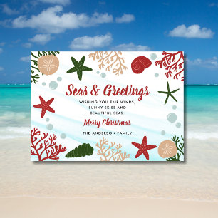 Cartes Pour Fêtes Annuelles Mer et salutations Nautique Océan Plage Rouge