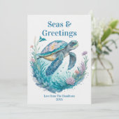 Cartes Pour Fêtes Annuelles Mer et salutations Noël côtier Aquarelle (Debout devant)