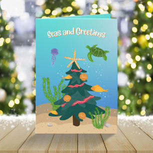 Cartes Pour Fêtes Annuelles Mer et salutations Océan Arbre de Noël non photo