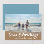 Cartes Pour Fêtes Annuelles Mer et salutations |Photo de plage (Devant / Derrière)