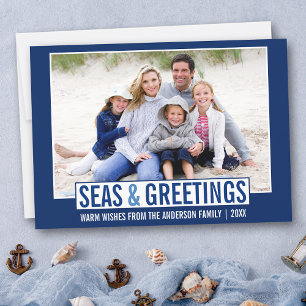 Cartes Pour Fêtes Annuelles Mer moderne et salutations Famille Photo Bleu