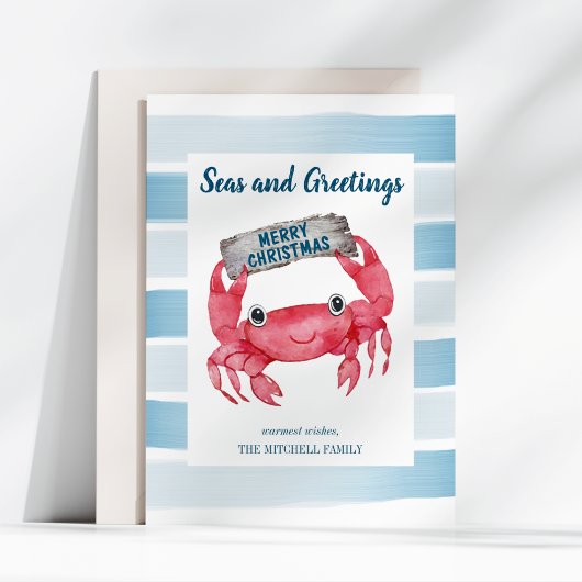 Cartes Pour Fêtes Annuelles Mer nautique et salutations Crabe mignon Noël