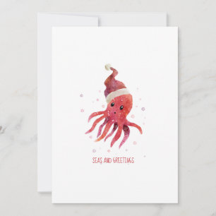 Cartes Pour Fêtes Annuelles Mer octopique mignonne et salutations Santa Hat