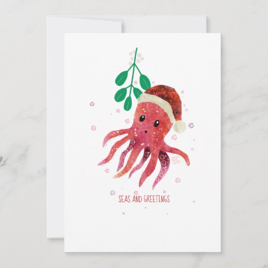 Cartes Pour Fêtes Annuelles Mer octopus mignonne et Mistletoe de voeux (Devant)