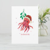 Cartes Pour Fêtes Annuelles Mer octopus mignonne et Mistletoe de voeux (Debout devant)