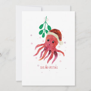 Cartes Pour Fêtes Annuelles Mer octopus mignonne et Mistletoe de voeux