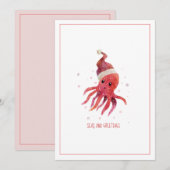 Cartes Pour Fêtes Annuelles Mer Octopus mignonne et salutations Santa Hat (Devant / Derrière)