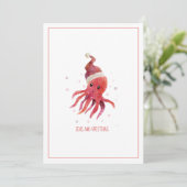 Cartes Pour Fêtes Annuelles Mer Octopus mignonne et salutations Santa Hat (Debout devant)