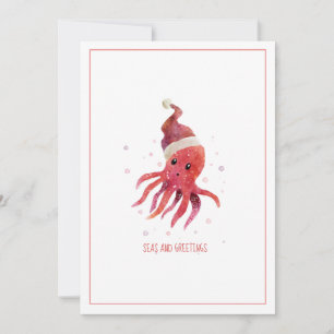 Cartes Pour Fêtes Annuelles Mer Octopus mignonne et salutations Santa Hat