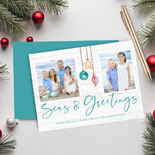 Cartes Pour Fêtes Annuelles Mer turquoise et salutations Côte Bois de vacances