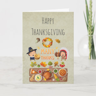 Cartes Pour Fêtes Annuelles Merci Beaucoup Pèlerin Et Repas De Thanksgiving Na