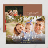 Cartes Pour Fêtes Annuelles Merci Élégant Script Photo Thanksgiving (Devant / Derrière)