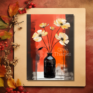 Cartes Pour Fêtes Annuelles Merci. Fleur moderne et Vase Thanksgiving