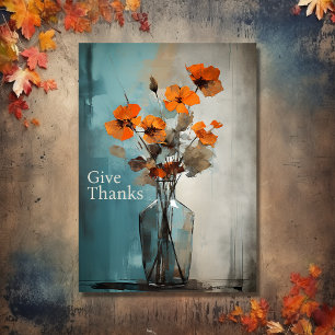 Cartes Pour Fêtes Annuelles Merci. Fleur moderne et Vase Thanksgiving
