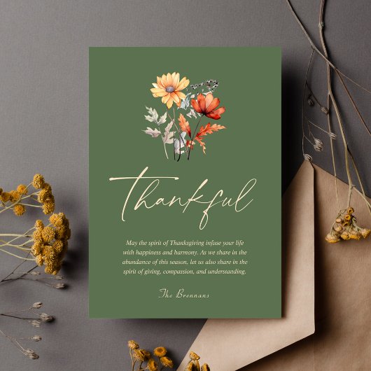 Cartes Pour Fêtes Annuelles Merci Fleur sauvage moderne Rustique Thanksgiving