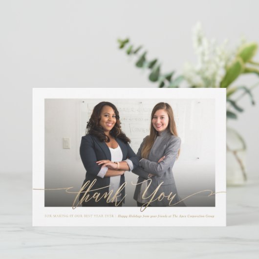 Cartes Pour Fêtes Annuelles Merci Gold Script photo élégant (Debout devant)