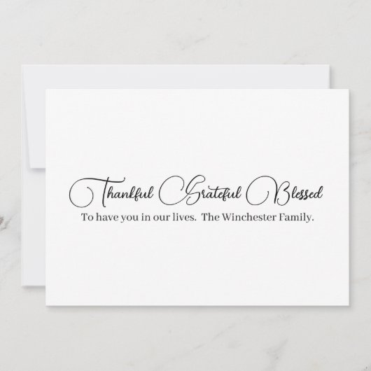 Cartes Pour Fêtes Annuelles Merci Grateful Blessé script Thanksgiving (Devant)