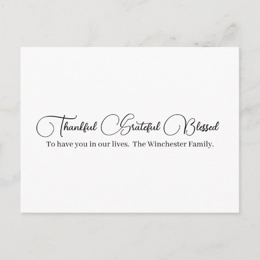 Cartes Pour Fêtes Annuelles Merci Grateful Blessé script Thanksgiving (Devant)
