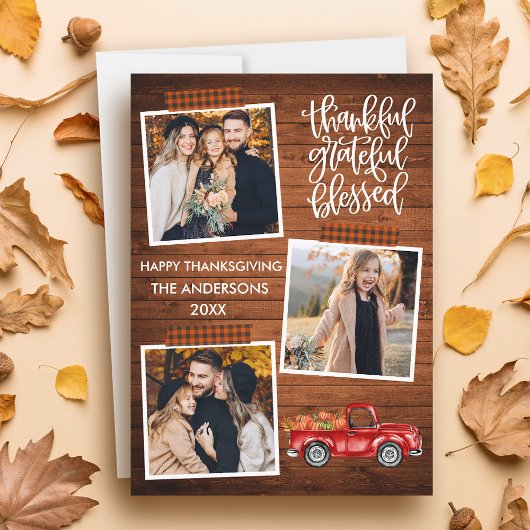 Cartes Pour Fêtes Annuelles Merci Grateful Camion Plaid Thanksgiving