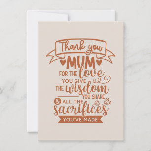 Cartes Pour Fêtes Annuelles Merci Maman Pour L'Amour Que Tu Donnes La Sagesse 
