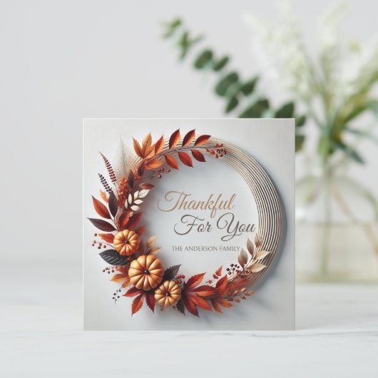 Cartes Pour Fêtes Annuelles Merci pour vous Thanksgiving Wreath Custom (Debout devant)
