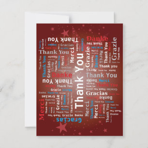 Cartes Pour Fêtes Annuelles Merci Word Cloud - 5 langues - Rouge