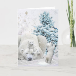 Cartes Pour Fêtes Annuelles Mère Ours Polaire Fatigué Avec Bébés