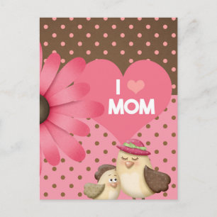 Cartes Pour Fêtes Annuelles Mère rose mignonne & Enfant Birdie Fête des mères