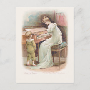 Cartes Pour Fêtes Annuelles Mère vintage jouant du piano pour son fils