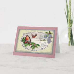 Cartes Pour Fêtes Annuelles Merles anglais et Noël de cru de Bells argentées