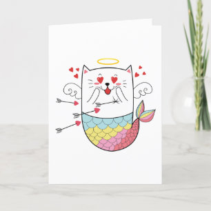 Cartes Pour Fêtes Annuelles Mermaid Chat Cute Valentine personnalisée