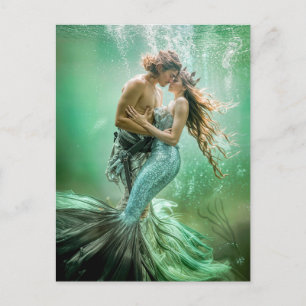 Cartes Pour Fêtes Annuelles Mermaid et Merman Couple Underwater Embrasser