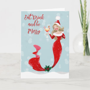 Cartes Pour Fêtes Annuelles Mermaid Joyeux Noël Manger Boire Joyeux