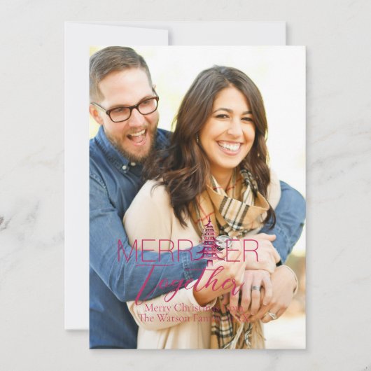 Cartes Pour Fêtes Annuelles Merrier Ensemble Script Pagode 1 Photo Noël (Devant)