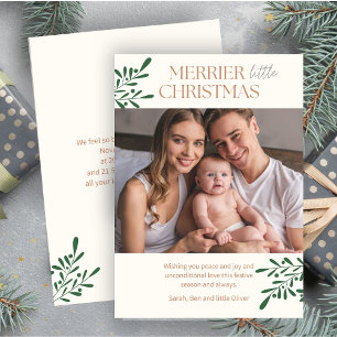Cartes Pour Fêtes Annuelles Merrier Little Christmas One Photo Greenery Appart