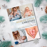 Cartes Pour Fêtes Annuelles Merrier Little Christmas Snowflakes Photos Birth<br><div class="desc">Spread the joy of a special Christmas birth with this elegant modern holiday birth announcement card. Personalize the front with your 4 special photos,  baby's name and birth stats,  and holiday message. The reverse features pretty falling snowflakes frost background. Designed by Thisisnotme©</div>