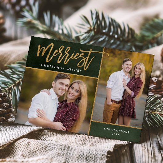 Cartes Pour Fêtes Annuelles Merriest Faux Gold Foil 2 Photo Noël