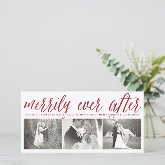Cartes Pour Fêtes Annuelles Merrily Ever Après Simple Script 3 Mariage Photo (Debout devant)
