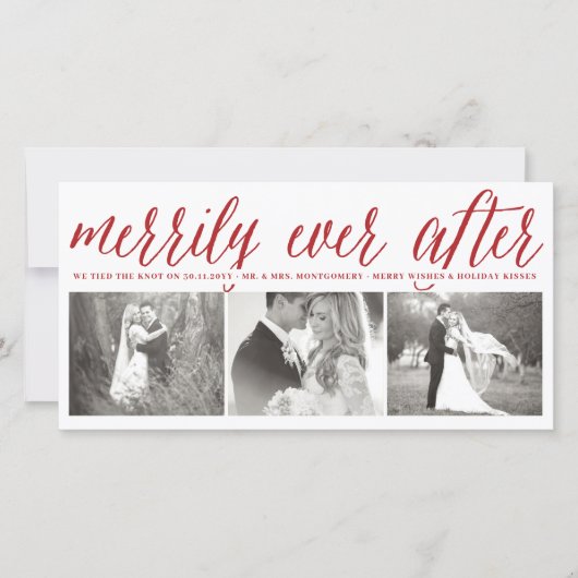 Cartes Pour Fêtes Annuelles Merrily Ever Après Simple Script 3 Mariage Photo (Devant)