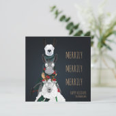 Cartes Pour Fêtes Annuelles "Merrily Merrily Merrily Merrily" Mouton Âne Llama (Debout devant)