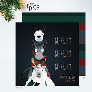 Cartes Pour Fêtes Annuelles "Merrily Merrily Merrily Merrily" Mouton Âne Llama