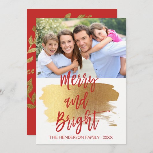 Cartes Pour Fêtes Annuelles Merry and Bright Hand Lettered Script Photo Card (Devant / Derrière)