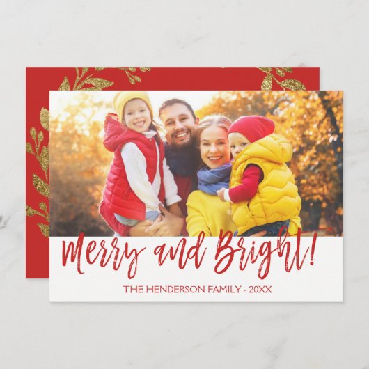 Cartes Pour Fêtes Annuelles Merry and Bright Hand Lettered Script Photo Card (Devant / Derrière)