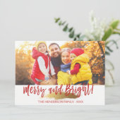 Cartes Pour Fêtes Annuelles Merry and Bright Hand Lettered Script Photo Card (Debout devant)